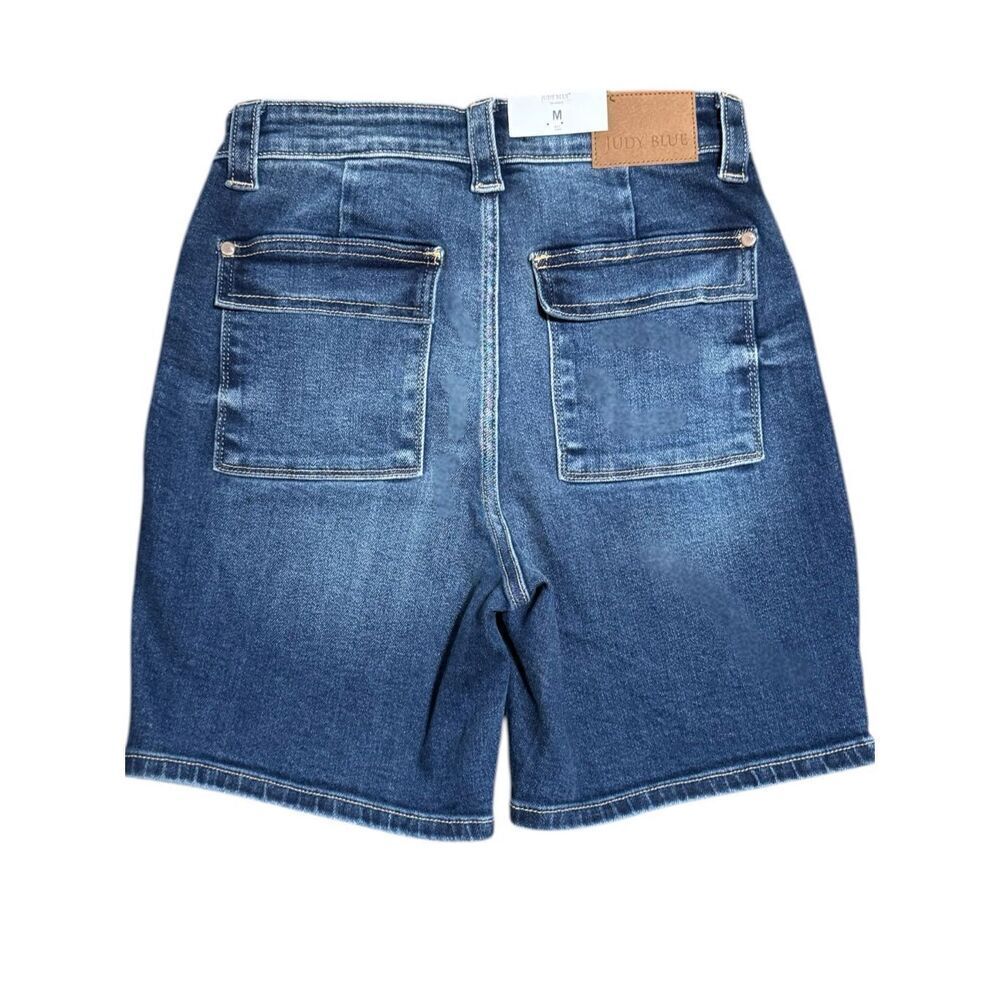 Judy Blue Bermuda Shorts High Rise Flap Pocket Stretch Denim Dark Wash NWT - Picture 12 of 13